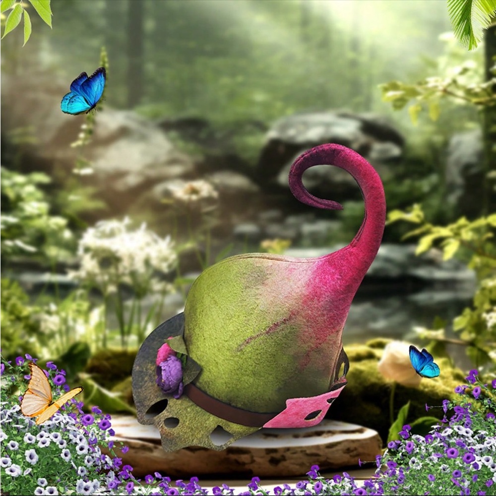 Whimsical Green Fairy Hat with Floral Accents - Picture 5 of 12